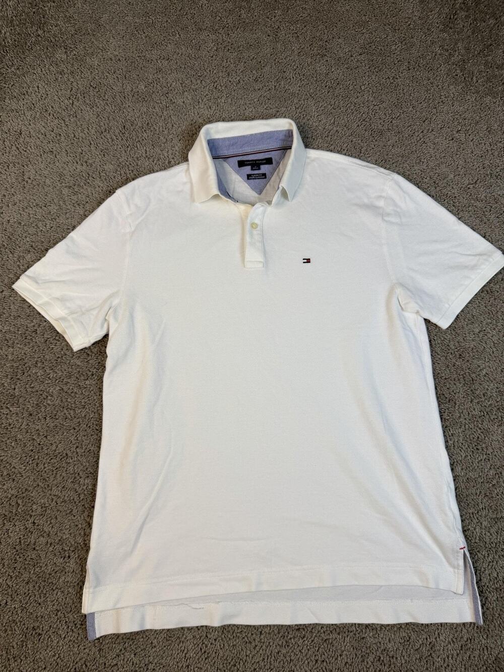 Tommy Hilfiger Polo Shirt Mens M White Short Sleeve 100% Cotton Collared